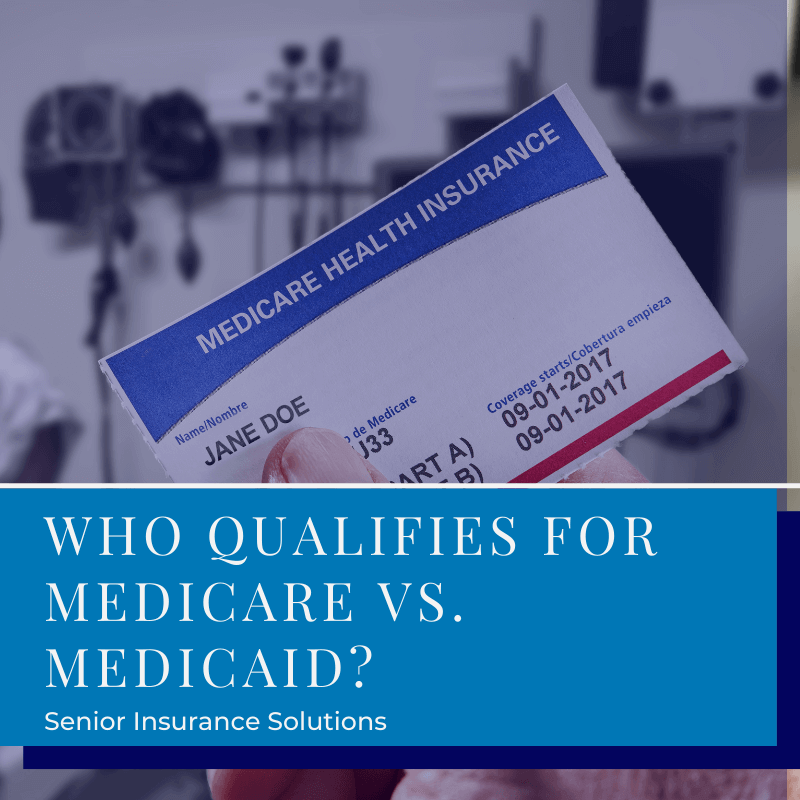A picture of a blog graphic that features a picture of a Medicare card and a caption that reads, "Who Qualified For Medicare vs. Medicaid?"