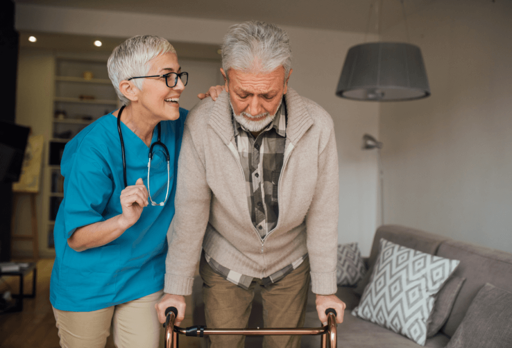 A picture of a patient with Medicare and a therapist.