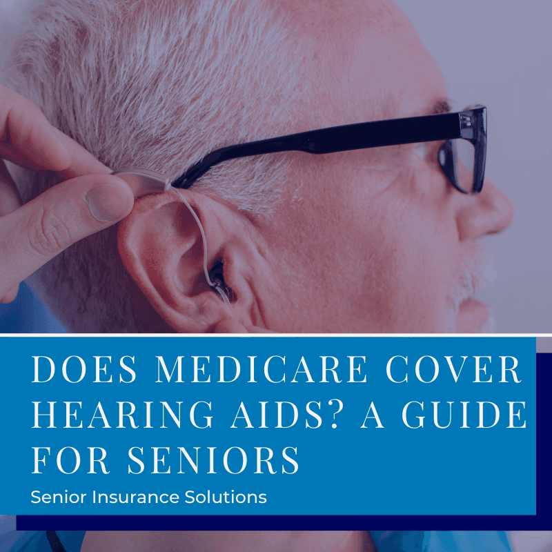 A picture of a senior man getting hearing aids configured at a doctor's office featuring the blog post title "Does Medicare Cover Hearing Aids? A Guide for Seniors"